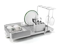 Joseph Joseph Extend Steel Plus Extendable Dish Rack Steel, Small to Large Dish Drainer with Wine Glass Holder & Drain Spout