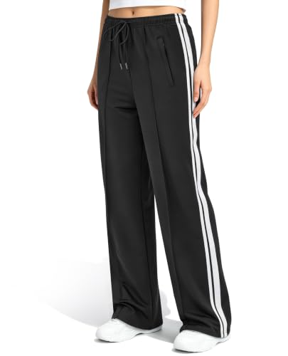 FOGFIRE Womens Track Pants Straight Wide Leg Tall Sweatpants Black L