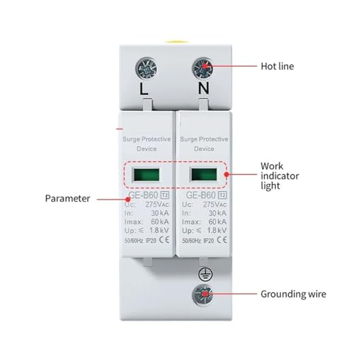 Protector contra sobretensiones hogar AC 385V 80KA pararrayos 2P 5
