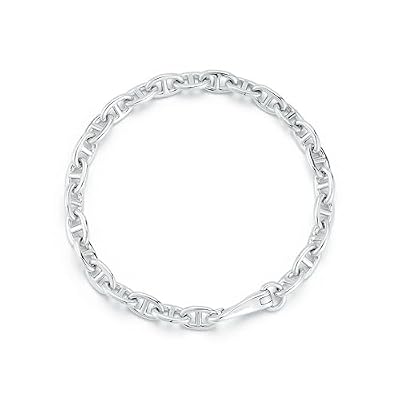 MATEO New York, Small Anchor Link Chain Bracelet, 8in, Sterling Silver
