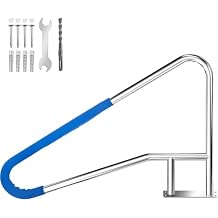 Pool Handrail 55x32 Inch, Pool Stair Rail,Stainless Steel Pool Railing 300Lbs Load Capacity Inground Pool Rails with Blue Grip Cover, Swimming Pool GRAP Rail for Inground Pool Steps