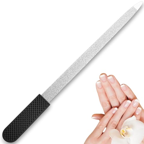 Professional Sapphire Black Nail File for Seniors & Adults – 6.7" Stainless Steel, Double-Sided Metal File, Ergonomic Non-Slip Handle, for Natural, Gel, Acrylic Nails, Manicure & Pedicure Tool