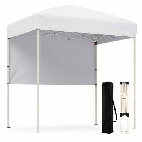 Goplus 6 x 4 FT Pop Up Canopy, UPF50+ Easy Setup Tent w/ 1 Half Sidewall, Silver-Coated Top, Foldable Outdoor Gazebo w/Carrying Bag, Sun Shelter Tent for Events, Sports, Camping, Markets (White)