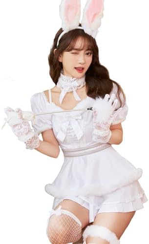 [Malymoon] コスプレ バニー ウサギ 兔 うさぎ バニーガール うさ耳 ワンピース 網タイツ 首輪 コスプレ衣装 ハロウィン コスプレ コスチューム 衣装 仮装 マリームーン 10点セット【9788】 詳細画像1