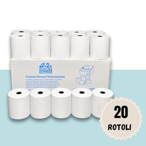 Double Dragon, Rullo Di Ricevuta Termica Premium Da 80 X 80 Mm Per Stampante Epos, Terminale Pos, Registratore Di Cassa [Pacco Da 20] - 2