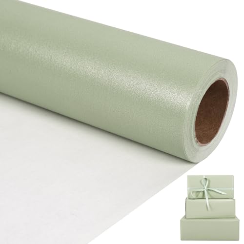 Aimyoo Sage Green Matte Wrapping Paper 17 Inches X 27.2 Feet (38.5 sq.ft.) Solid Color Pearly-Lustre Paper Roll for Christmas Birthday Baby Shower Wedding Gift Wrap