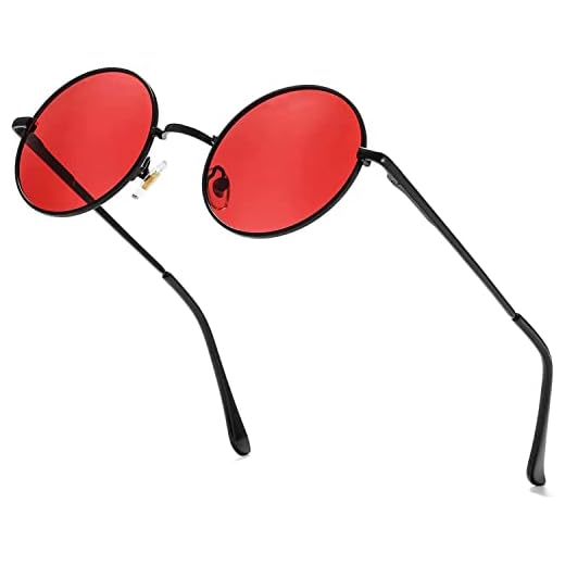 Red Lens Circle Glasses Small Round Polarized Sunglasses for Women Men Retro Hippie Style Circle Sun Glasses(Black/Clear Red)