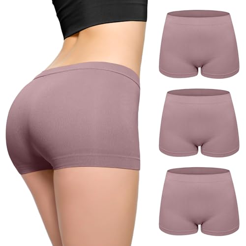Image of Love My Fashions Womens Seamless High Waisted Boxer Briefs 3 Pack Breathable Stretchy Underwear for Workout, Running & Everyday Comfort Dusky Pink