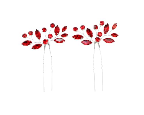 Faship Gorgeous Red Rhinestone Crystal Floral Hair Pins Accessories 2