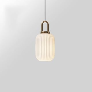 SLFFLS Chandeliers, Pendant Lighting Hand Blown Lights Ribbed Geometric Hanging Light Kitchen Island Drop Ceiling Fixtures Large Globe Recycle Transparent Color Glass Lampshade(White,14 * 30cm)