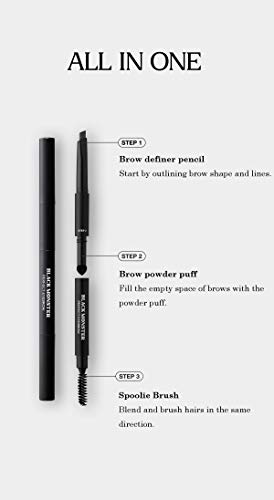 Black Monster 5 In 1 Eyebrow Kit - Stencils, Razor, Pencil, Sponge Tip, Brush Easy Long Lasting Brow Stamp Shaping Eyebrow Definer Smudge Proof Temporary Brow Tattoo Black And Brown For Men And Women ( Black ) #TOP3