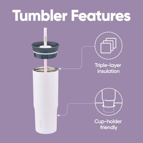Owala Stainless Steel Triple Layer Insulated Travel Tumbler with Spill Resistant Lid and Straw, BPA Free, 24 oz, Grey/Purple (Bunny Hop) by Owala - Used condition - Image 2