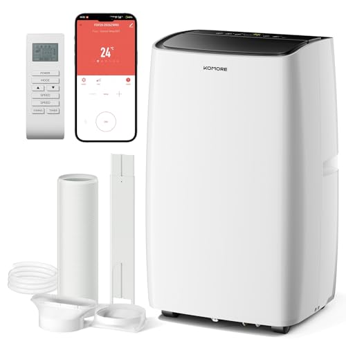 KOMORE 12000 BTU Air Conditioner, 5-in-1 Air Conditioning Unit with Auto, Cooling, 3 Fan Speeds, Dehumidifier, Sleep Mode 24H, Digital Display, App WIFI & Remote Control, Window Kit