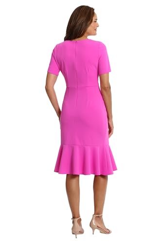Image of London Times Women's V-Neck Dress - Flounce Hem, Twist Waist, Elegant Office & Event Wear
