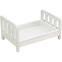 Accesorios para fotografía de bebé posando cuna, fondo desmontable mini cama de madera estudio de fotos de cuna para recién nacido cama para accesorios de hogar Tamaño libre blanco