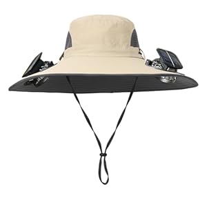 Men Women Wide Brim Sun Hats with 2 Solar Fan Waterproof Breathable Bucket Hat Outdoor Fishing Hat for Hiking Camping