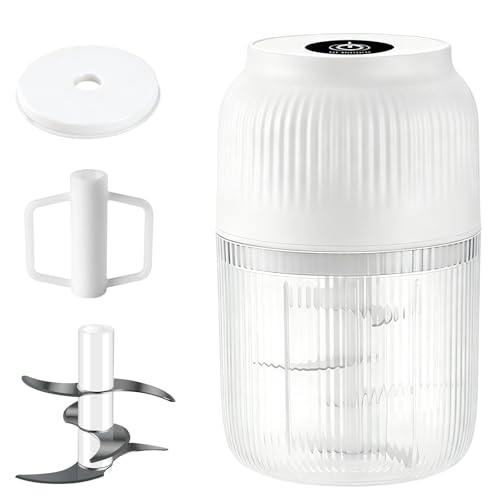Broyeur électrique d'ail domestique, mini hachoir sans fil rechargeable USB à 6 lames, adapté pour ail, purée bébé, noix, gingembre, piment et oignon (White,6)