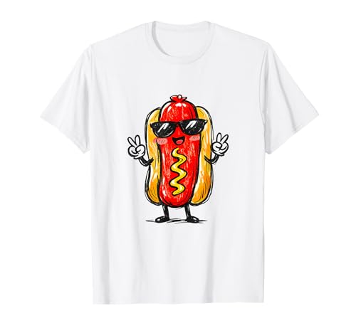 Hotdog Kawaii Sketch Hot Dogs Lover Food Teen Toddler Kid T-Shirt