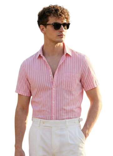 Image of Afflatus Men's Striped Half Sleeve Cotton Shirt | Slim Fit Casual Summer Shirt for Men | Lightweight Breathable Button-Down Shirt for Office and Travel