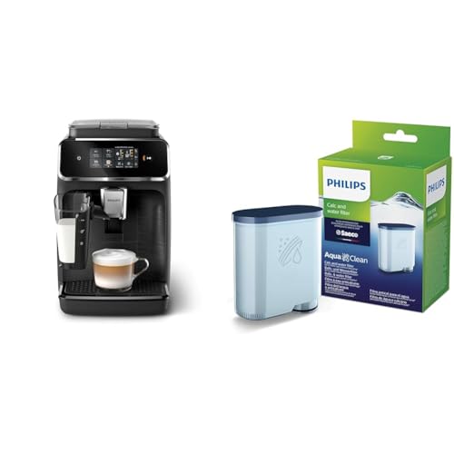 Philips 2300 Series Vollautomatische Espressomaschine & AquaClean Kalk- und Wasserfilter für Espressomaschine, Kein Entkalken bis 5000 Tassen, Einzelpack