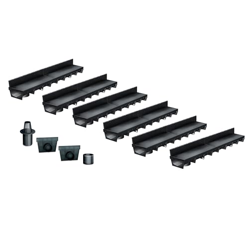 MEA Pack de 6 Caniveaux Extérieurs MEAPARK – Grille à Fente en PP Recyclé – Drainage Terrasse, Piscine, Jardin – Classe A15 Piéton – Largeur utile...