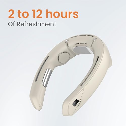 Image of JUST CORSECA Neck Fan | Rechargeable | LED Display | Adjustable Speed | Hands-Free Wearable Cooler for Travel, Outdoor & Summer Use (White)