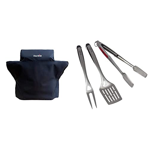 Char-Broil 140004 - Premium Wetterschutzhaube für 3-Brenner-Grills & 140 767 - Comfort Grip 3-teiliges Grillbesteck, Edelstahl.