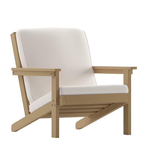 Flash Furniture Charlestown Adirondack Style Deep Seat Patio Club Chair With Cushions - Natural Cedar Poly Resin Frame - Cream All-Weather Cushions - Indoor/Outdoor #TOP6