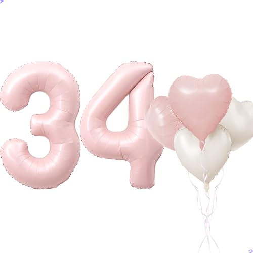 Pink 34 Balloon Number Pastel Pink 34th Birthday Party Decorations for Girls, 40inch Big Dusty Pink Balloon Foil Mylar 34 Birthday Balloon for 34th Birthday Anniversary Decorations (Number 34 Balloon)