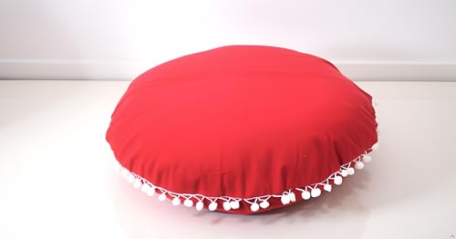 CRAFT KALA Meditation Floor Pillow Cover, Round Large Pillows Cover Seating for Adults, Bohemian Mandala Circle Cushions Cover for Outdoor Fireplace Yoga Living Room (Red, 32" Round)