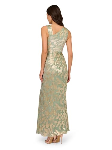 Adrianna Papell Women\'s Foil Asymmetric Gown, Sage/Gold