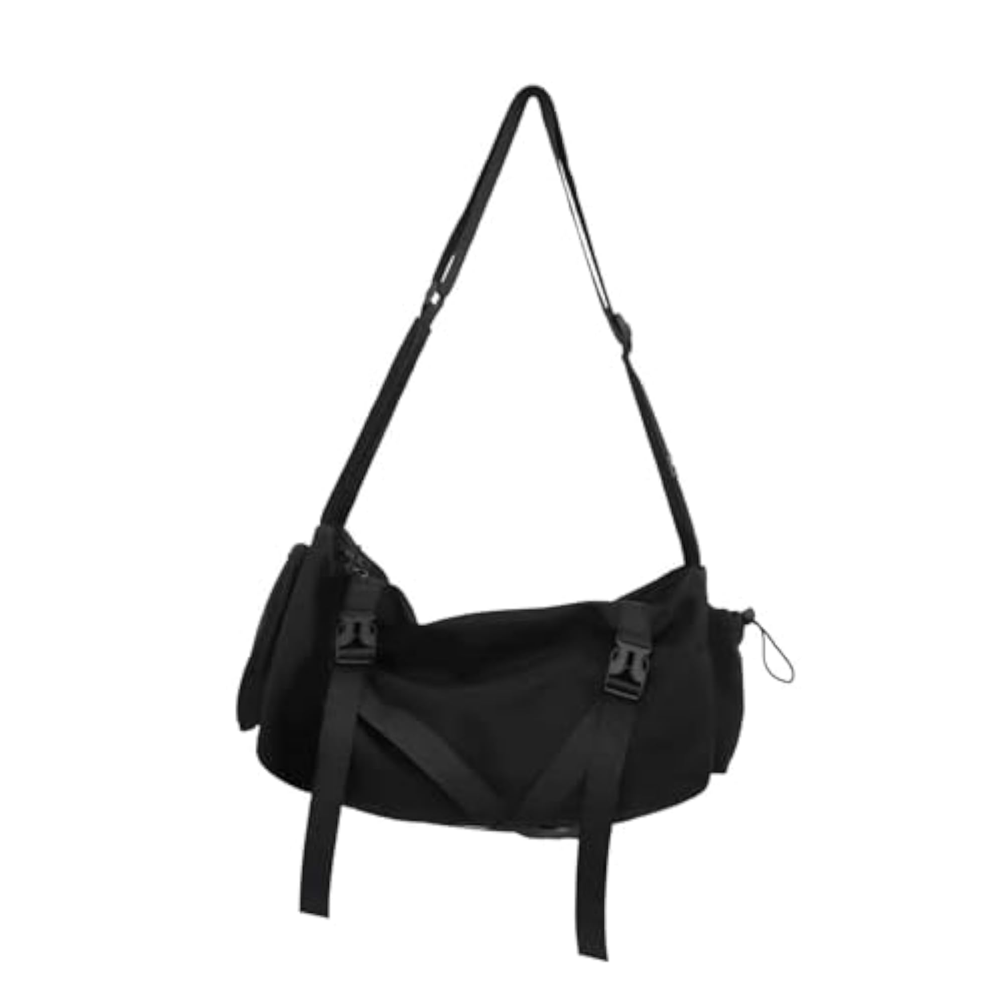 Men's Black Crossbody Bag with Multiple Pockets for Travel