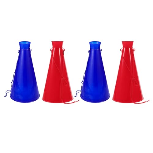 DECHOUS 4pcs Plastic Handheld Cheer Megaphones Set Red and Blue, Mini Football Game Horns for Outdoor Sports Events, Party Favors, and School Activities
