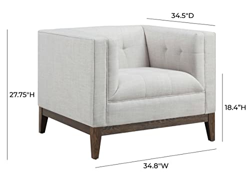 Tov Furniture The Gavin Collection Mid-Century Linen Fabric Upholstered Wood Living Room Accent Arm Chair, Beige #TOP7