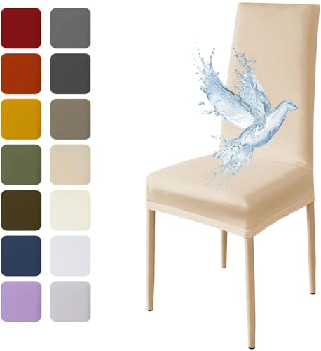 Coprisedie Con Schienale 4 Pezzi Elasticizzati, Impermeabili, Misura Universale, Coprisedia Soggiorno Cucina Moderna Lavabile Estraibile - Beige - 6