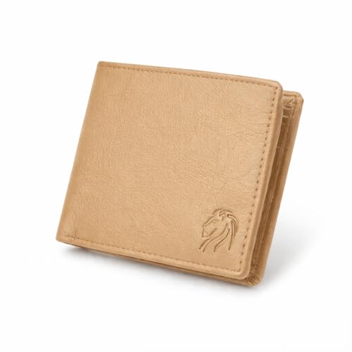 VEMILIO Men’s Vegan Leather Wallet with Coin Pocket | Slim Bifold Wallet for Men | 2 Cash Compartments | 3 Card Slots & 2 Hidden Pockets | Stylish Wallet for Daily Use & Gifting (Beige)