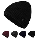 Gorro de invierno Gorro para Hombre de Punto Gorro de Invierno para Hombre con Forro Polar (Negro)