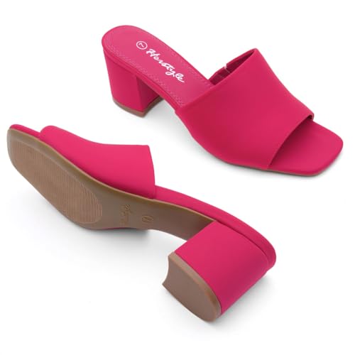 Image of Herstyle Square Open Toe Heeled Sandals for Women 2.5 Inch Low Block Chunky Heel Sandals Slip-On Mules Comfortable Dress Shoes for Party Wedding Office