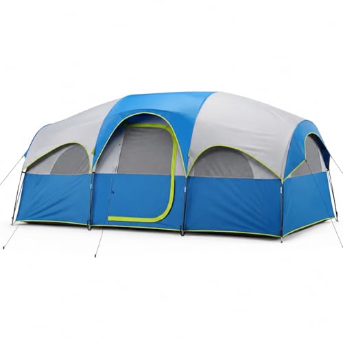 Simple Deluxe 2/4/6/8 Person Cabin Tents for Camping, Outdoor Tent 10-Minute Quick Setup with Mesh Doors, Windows, Waterproof & Sturdy Poles, Ideal for Family Camping, Hiking Outdoor Use, Blue