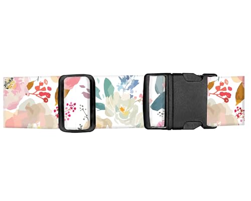 Image of Luggage Straps for Suitcases, Adjustable Travel Belt, Durable Wide Luggage Strap, Cute Suitcase Strap Identifiers with Buckle, Bag Straps for Luggage, Cute Pink Flowers