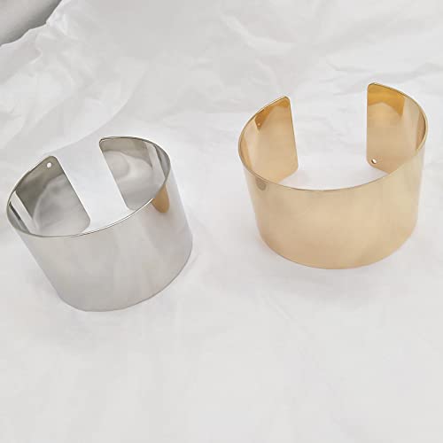 Colorful Bling Open Wide Cuff Bangle Bracelet For Women Lady Girls Punk Hammered Smooth Polished Bracelet Link Chain Wristband Jewelry-Gold #TOP4