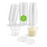 Atakito Salseros Plástico PET Transparente con Tapa – Mini Tapers de plástico 30ml 60ml 100ml – Envases Salsa Individuales Pack 100 300 1000 – Take Away Hostelería (100, Transparente, 30 cc)