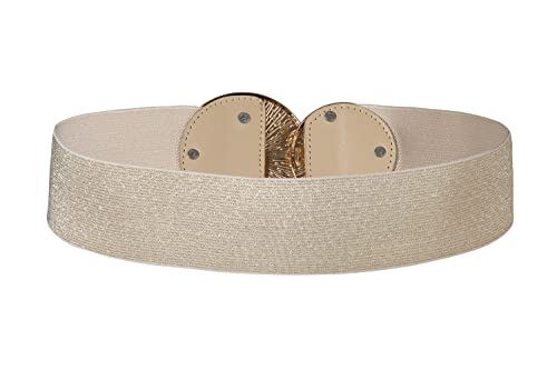 Gunsound Women's Elastic Vintage Wide Waist Belt Stretchy Retro Cinch Belts Waistband For Dresses (Gold+Gold Buckle, Suit For Waist Size 27"-35") #TOP2