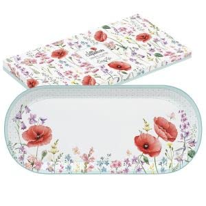 Easylife - Plat A Cake en Porcelaine 33,5 X 15 CM Decor Les Coquelicots