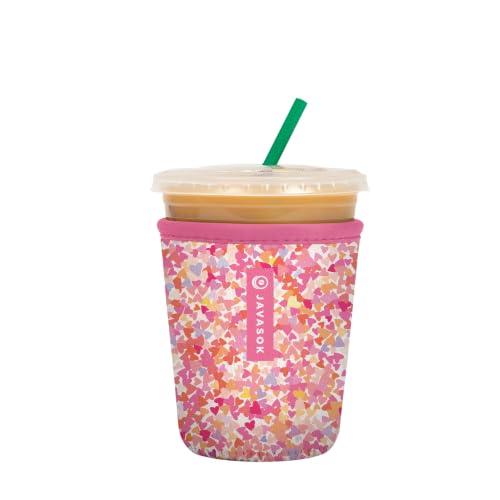 Sok It JavaSok Iced Coffee & Cold Soda Insulated Neoprene Cup Sleeve (Floral Hearts, Small: 16-20oz)