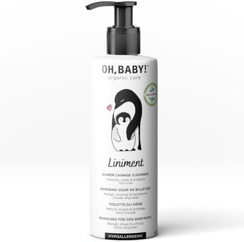 Oh, Baby! Liniment, 2-in-1 Diaper Change Cleanser & Moisture Barrier Care, Organic, Vegan, Fragrance-Free, Hypoallergenic, With Almond Oil & Thermal Water, Pre- & Probiotics, 400 ml