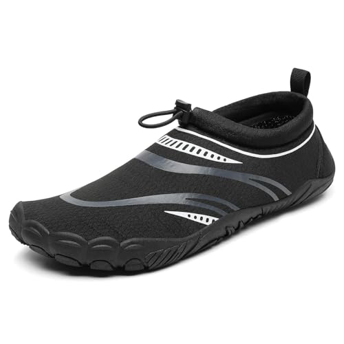 Mishansha Badeschuhe Herren Damen Wasserschuhe Atmungsaktive Schnell Trocknend Schwimmschuhe rutschfeste Leicht Barfußschuhe fur Männer Frauen Krähen Schwarz 46 EU
