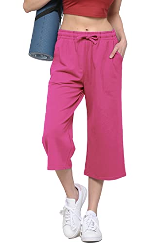 Image of Lock and Love Womens Capri Pants Loose Yoga Pants Wide Leg Drawstring Comfy Lounge Pajama Capris Sweatpants with Pockets