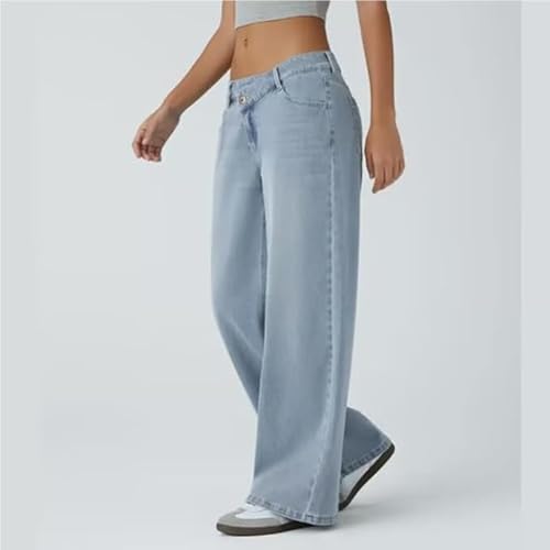 Asymmetrical Low-Rise Loose Jeans, Washed Casual Jeans, Women's Casey Y2k Baggy Fit Straight Wide Leg Long Denim Pants2