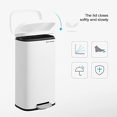 SONGMICS Trash Can with Lid, 8 Gallon Garbage Can, Stainless Steel Small Waste Bin with Step Pedal and Inner Bucket, Soft Close, Kitchen, White ULTB102W01 by SONGMICS - Image 7